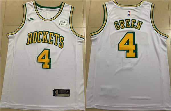 Men's Houston Rockets #4 Jalen Green White Stitched Basketball Jersey